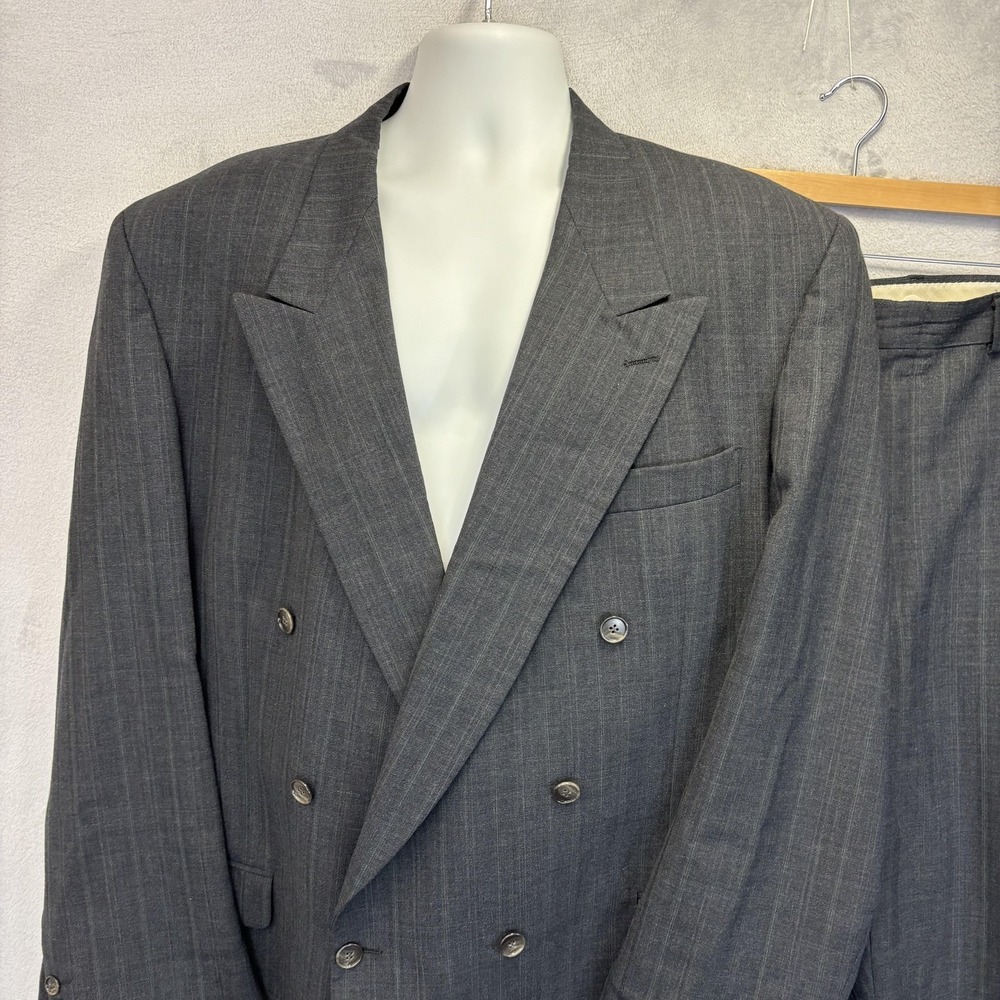 Vintage 2 Pc USA Made Double Breasted Suit Mens 44L 44x32 Old Money Jacket Pants - Picture 9 of 16
